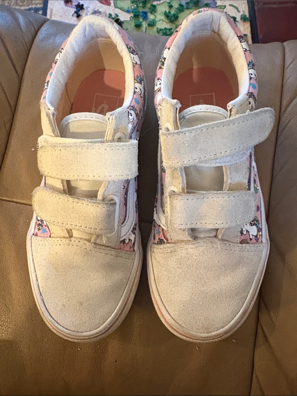 Vans Kids Unicorn Print Pink and White Velcro Sneakers